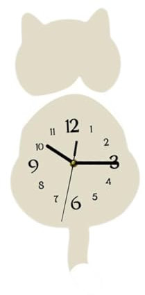 Milageto Wanduhr mit Katzenmotiv, zum Aufhängen an der, süßes Wandornament, dekorative Pendeluhr für Küche und Esszimmer, Heimdekoration, Beige