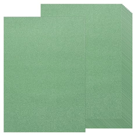 QUARKZMAN Cartulina con Purpurina, 10 Hojas de Papel Brillante Autoadhesivo con Purpurina para Proyectos de Manualidades, Decoración de Navidad, Fiestas de Cumpleaños y Bodas, Verde, 80 Gsm
