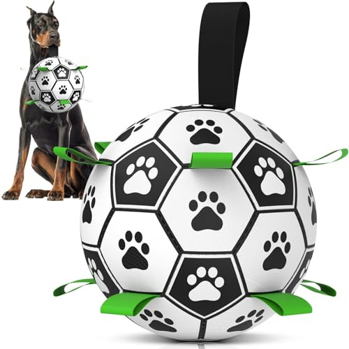 HETOO Hundeball Hundespielzeug Ball mit Seil Hundefußball (10 Zoll) | Interaktive Hunde Ball für Touring, Langlebig Hoher Sprung Schwimmende Ball für Hunde Geburtstagsgeschenke Indoor Outdoor