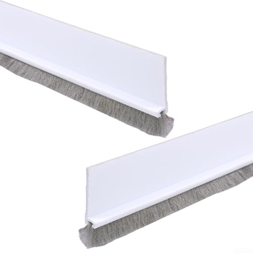 Lot de 2 bandes d'étanchéité pour bas de porte avec brosse - Isolation phonique et anti-poussière - Pour chambre à coucher, salle de bain, bureau - 100 cm - Blanc