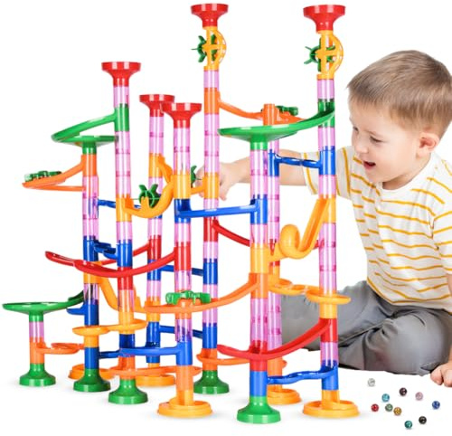 Ainiv 143Pcs Marble Runs Toys with 30 Plastic Marbles + 10 Luminous Glass Marbles, Marble Game STEM Educational Learning Toy for Kids 3+ Years Old, Creative Gifts for Boys Girls