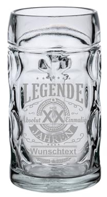 LUXENTU ISAR Bierkrug mit Gravur, Legende, 0,5 l, 1 Stück | Personalisiertes Bierseidel zum Geburtstag, Jubiläum & besondere Anlässe für Bierliebhaber, spülmaschinenfest