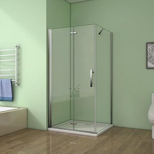 AICA cabine de douche pivotante et pliante 100x70x185cm en 6mm verre anticalcaire, porte de douche 100cm + paroi latérale avec barre fixée d'angle