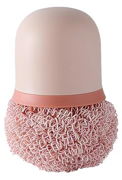 CARURLIFF Edelstahl-Drahtschwamm-Ersatz mit Griff, kratzfester Topfschrubber, Haushalts-Küchen-Reinigungsschwamm für antihaftbeschichtete Pfannen, Geschirr, Metalltopf, Spüle (Nordic Pink)