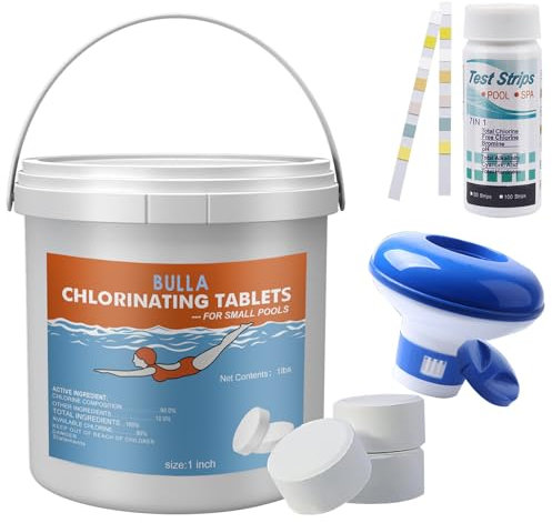 Chlorine Tablets for Swimming Pool, 1lb. Chlorine Tabs for Hot Tub with Float Dispenser, 1 Inch Multifunction large Chlorinators for Swimming Pool Spa Hot Tub Bathtubs (1lb Upgrade)