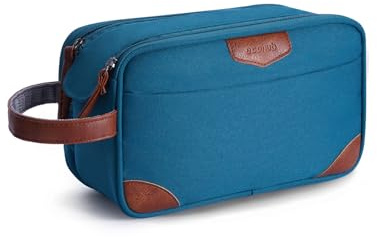 ECOHUB Wash Bag for Men, Water-Resistant Travel Toiletry Bag with Wet Pocket, Recycled Dopp Kit Shaving Bag Fit Full Size Toiletries, Wide-Open Dual Zipper Cosmetic Makeup Organizer Bag, Blue Green