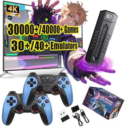 X2 Blue Consola de Juegos Retro - 4K Game Stick 40000+ Juegos,40+ Emuladores,Plug and Play HDMI,Consola de Videojuegos Retro con 2 Mandos Inalámbricos,Mini Consola Portáti Arcade para TV/PC (128G)