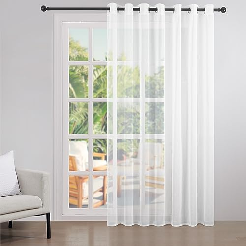 Topfinel 1 tenda bianca con occhielli per soggiorno, Sheer Curtains Living Room, semi trasparente, per porta del balcone e della porta scorrevole, 300 x 270 cm