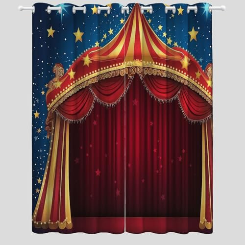 Sliding Curtains (2 Panneaux, L117×H230 cm), Occultant 80% D'Assombrissement De La Pièce, Dessin animé Cirque Chapiteau Affiche Motifs imprimés, CouleurSalon Et Chambre Décoration De Fenêtre