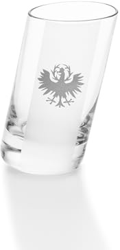 Schiefes Schnapsstamperl mit Tiroler Adler Gravur – 2 cl – Originelles Schnapsglas aus Glas – Made in Austria – Lustiges Geschenk & Sammlerstück