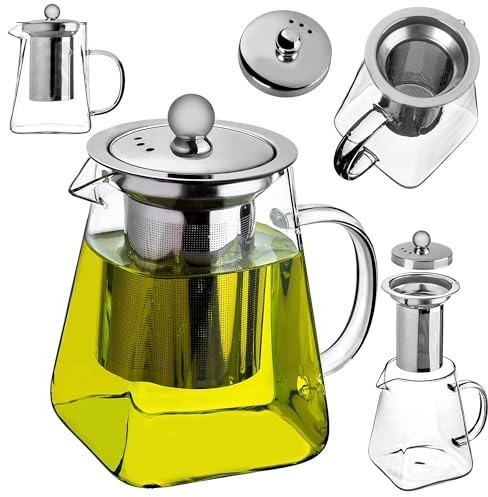 KADAX Teekanne aus hitzebeständigem Borosilikatglas 650ml, Glasteekanne mit herausnehmbarem Sieb aus Edelstahl, Kanne aus Glas mit Siebeinsatz für losen Tee