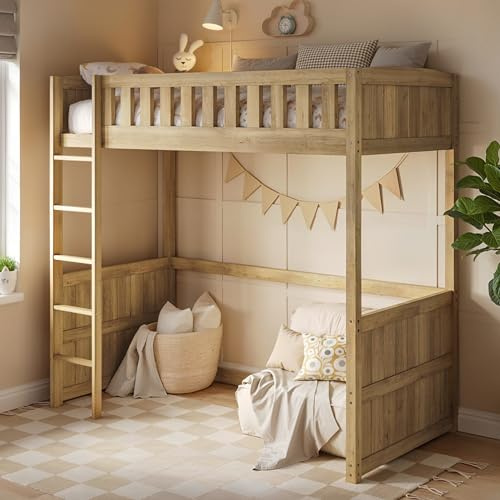 Flair - Bea Single High Sleeper Bed (Oak) | Wooden High Sleeper Bed, Heavy Duty Solid Wood, Underbed Storage Space, Sleek and Stylish with Shaker-Style Panels