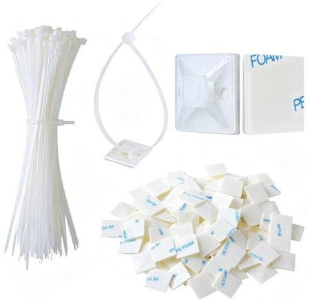 100 Stück Kabelhalter Selbstklebend, 20 x 20mm Verstellbare Kabelbinder | Klein Klebesockel Kabel Halterungen, Kabelbinder 150 mm, Kabelclips für Kabelmanagement, für Heim, Büro, Nachttisch