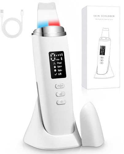 Ultraschall Skin Scrubber, Porenreiniger Gesicht, Mit 4 Gesichtsmodi und Einstellbaren Intensität, Rotem und Blauem Licht, LED -Anzeige und Automatischem Abschalten, Mitesserentferner