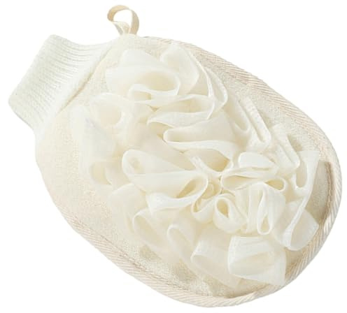 SMASOLO Double-sided Skin Scrubbing Glove with Dense Flax Material for Gentle Exfoliation and Back Cleansing Mitt for Bathing Reusable Bath Mittens