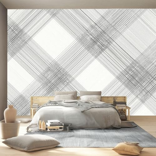 Tapete Vliestapete Abstrakt Vlies Fototapete Schwarz Linien Geometrische Formen Fototapeten Tapeten Wandbilder für Wohnzimmer Schlafzimmer - Wandtapete Tapete Wand Dekoration, 400 x 280 cm