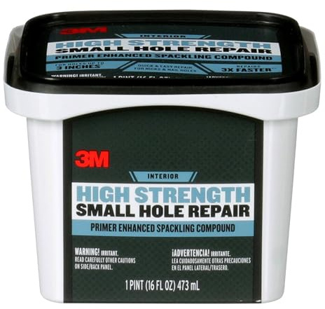 3M High Strength Spackling Compound, 16 oz., Small Hole Repair Primer Enhanced Spackling Compound, Quick & Easy Repair For Nicks & Nail Holes, No Shrinking, Cracking or Sagging (SHR-16-BB)