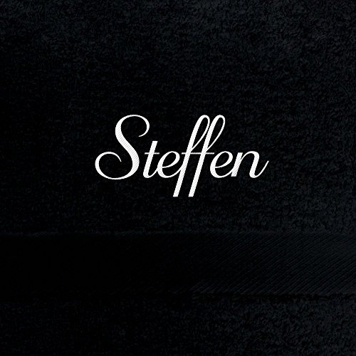 digital print Badehandtuch mit Namen Steffen Bestickt, 70x140 cm, schwarz, extra Flauschige 550 g/qm Baumwolle (100%), Handtuch mit Namen besticken, Badetuch mit Bestickung