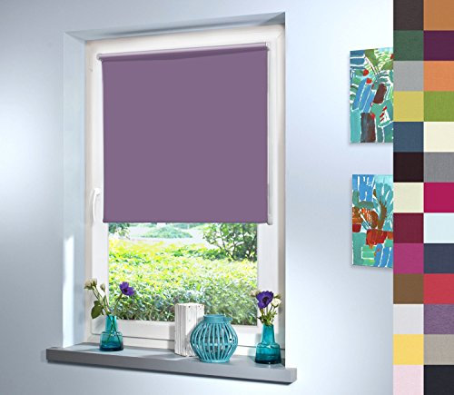 Sun World Verdunkelungsrollo nach Maß, Rollo nach Maß, Maßanfertigung Innenrollo, Balkontür, Rollos nach Maß, Blickdicht, für Fenster & Türen, Klemmfix ohne Bohren (250cm Höhe x 50cm Breite/Lila)