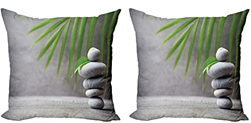 Ambesonne Rock Decorative Throw Pillow Case Pack of 2, Spa Treatment Tools Meditation Concepts Stability Therapy Theme Wellbeing Massage, Couch Bedroom Living Room Cushion Cover, 20, Multicolor