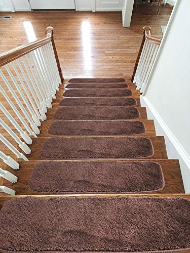 New Luxury Microfiber Soft Carpet Stair Treads Non-Slip Machine Washable Mats/Rugs, 20x55cm (Brown, 13)