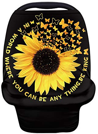 TOADDMOS Autositzbezug mit Sonnenblumen- und Schmetterlings-Motiv, schwarz, für Babys, Stillbezug, weich, atmungsaktiv, für Babyschale, Einkaufswagen/Hochstuhl/Kinderwagen