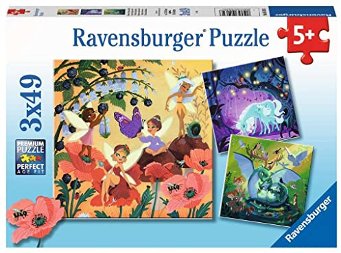 Ravensburger Barnpussel – 05181 Enhörning, drake och älva – pussel för barn från 5 år, med 3 x 49 delar