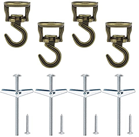 INCREWAY Rotierende Swag Hooks, 4 Sätze von Heavy Duty Rotating Deckenhaken, Deckenmontagehaken mit Hardware-Schrauben und T-Wings (Antikes Messing)