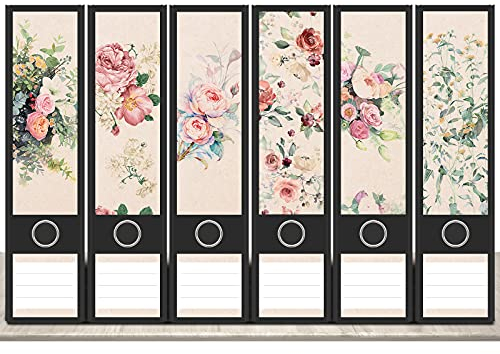 PAIVSUN Ordnerrücken Etiketten Selbstklebend, Blumen Ordner Etiketten Breit, 12 Aufkleber für Ordnerrücken und 12 Aufkleber Zum Beschriften