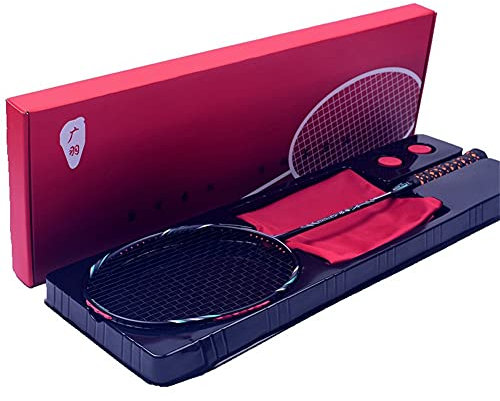 XJST Qualität Badmintonschläger, Kohlefaserverbund, Paar 2 Schläger, Leichter & Robuster, High-End-Geschenkbox Verpackung, Schwarz