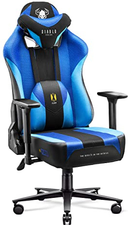 Diablo X-Player 2.0 Gaming Stuhl Stoff PC 3D Armlehnen Drehstuhl bis 160 kg | Bürostuhl, Schreibtischstuhl mit breiter Sitzfläche, Nacken- und Lendenkissen, Wippfunktion, Stoffbezug, King XL, 160 kg
