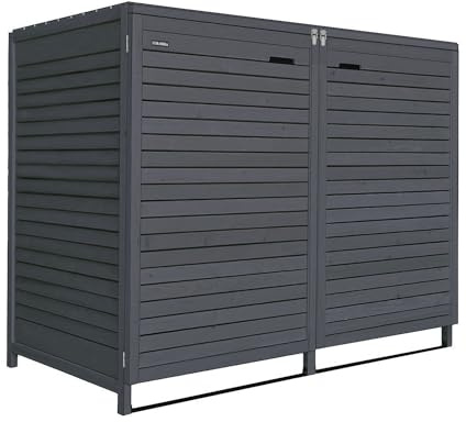 Mülltonnenbox 120L für 2 Tonnen FÜR KLEINE Tonne Mülltonnenverkleidung Mülltonnecontainer Holz vorimprägniert in anthrazit mit Rückwand Aufbewahrungsbox Adr.24