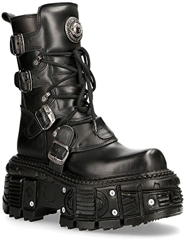 Botas New Rock WSTM006-S1 de Punta Puntiaguda para Damas 100% Cuero Negro Estilo Vaquera