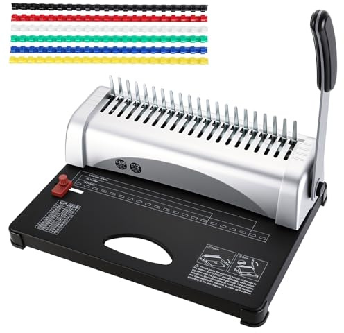 ATPEAM Comb Binding Machine 21-Holes 450 Sheets Capacity with 100 PCS 3/8'' Spines Comb Binding Machine for Letter Size, A4, A5