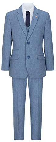 TruClothing.com Jungenanzug 3 Teilig Wollanzu hellblauer Tweed, Klassische 4-Taschen-Weste - blau 6 Jahre