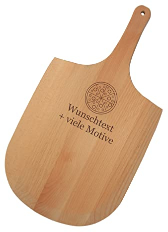 Premium Pizzaschieber Holz mit Gravur - Wunschtext + Motiv - Pizzaschaufel, Pizzawender, Pizzaheber für Pizzastein, Grill, Backofen - Pizza Geschenk von Geschenkissimo
