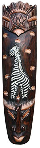 Wogeka - 50 cm Zebra Wandmaske - Handarbeit aus Holz als Geschenk-Idee zur Deko, Schnitzerei von Bali, Afrika Maske 95