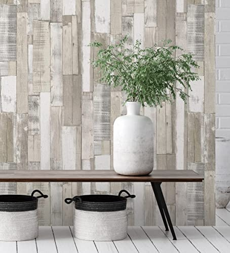 GAULAN 6219 Papier peint planche de bois style nordique texturé beige gris pour mur salon chambre salle à mange tête de lit - Rouleaux de 10 m x 0,53 m