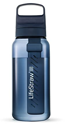 LifeStraw Go Series – BPA-Free Water Filter Bottle for Travel and Everyday Use Removes Bacteria, Parasites and Microplastics, Improves Taste, 1L Aegean Sea