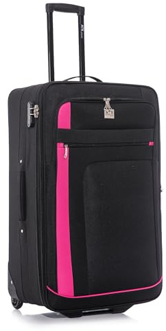 ATX Luggage Suitcase Large Expandable Soft Shell Durable Lightweight Hold Check in Trolley Case with 2 Wheels & Built-in 3 Digit Combination Lock (Black/Pink, 120 Liters)
