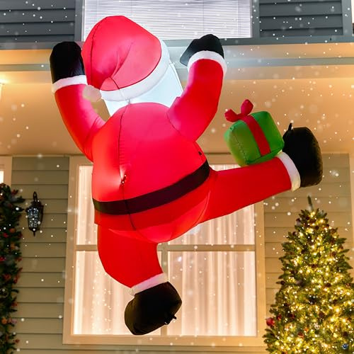 Joiedomi 6 Fuß hoher aufblasbarer Kletter-Weihnachtsmann mit Geschenkbox, aufblasbarer hängender Weihnachtsmann mit integrierter LED für Weihnachtsfeier, Outdoor, Hof, Garten, Rasendekoration