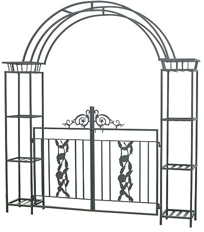 MELPHI Metal Garden Arbor, Garden Arch with Gate, Planter Boxes for Climbing Vines, Ceremony, Weddings, Party, Garden, Backyard, Lawn (Size : 219cm)
