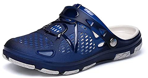 Mens Clogs Garden Shoes Breathable Beach Kitchen Hospital Sandals Slip-on Summer Slippers Lightweight Blue Size 44 EU (10 UK)