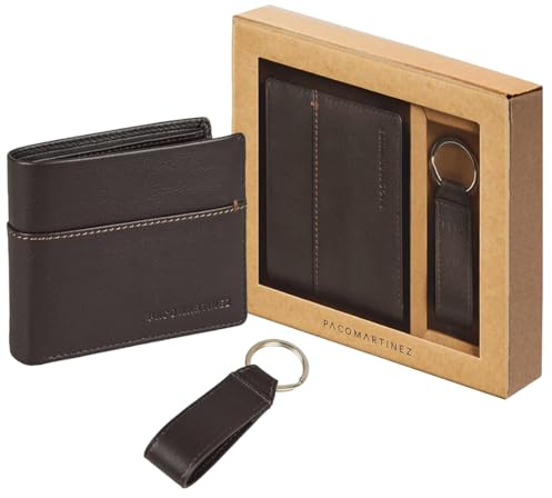 PACO MARTINEZ Cofanetto Regalo da Uomo, Confezione Regalo con Portafoglio da Uomo e Portachiavi Piatto in Marrone, Idea Regalo per Compleanno, Anniversario o Natale