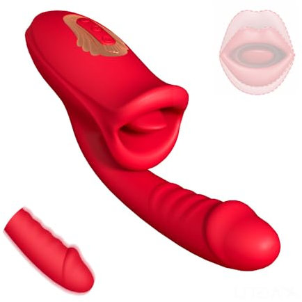 Xuomt Silikon Klassische Dildo mit 10-Frequenz-Vibrations/Saugen Analvibrator 3 in 1Vibratoren für Sie klitoris Zunge lecken und G-punkt Klitoris Stimulator für sie Sex Spielzeug für Paare