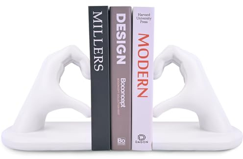 Serre-Livres décoratifs Geste Blanc Serre-Livres Sculpture Mains en Forme de cœur, créatif et Support pour Livres pour Le Salon, la décoration intérieure et Les séparateurs d'étagères de Bureau