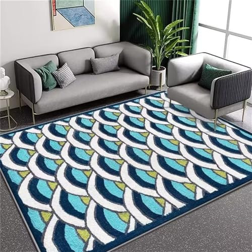 Kunsen flokati Teppich waschbar Living Floor Sanft Blauer Halbkreis Geometrisch Lässig Heimdekoration Zubehör Multi-Size bettvorleger Schlafzimmer rutschfest 60X120CM