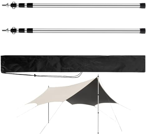 Lesunbak Zeltstangen Teleskop, Zeltstangen Verstellbare, Zeltstange Aluminiumlegierung Tarpstangen Camping Zeltstangen Leichte Zeltstangen 2 Sätze Mit Aufbewahrungstasche Silber
