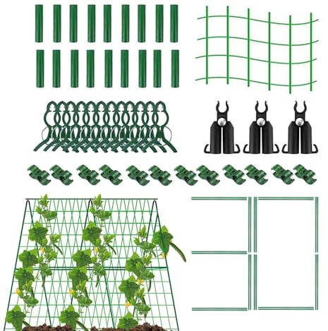 Juego de enrejado de pepino, soporte para plantas trepadoras con enrejado elevado | Enrejado de cultivo de verduras de jardín con marco en A, enrejado ajustable para jardín, soporte de cultivo de