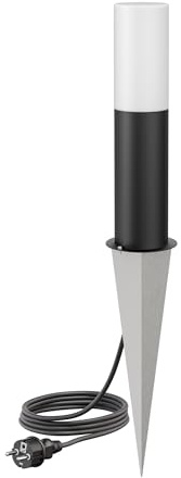 ledscom.de Wegelicht/Pollerleuchte GROPO mit Erdspieß und 2m Kabel für außen mit Premium Echtglashaube – UV-beständig, kein Vergilben, IP44, 41 cm, schwarz, 1x E27 471lm, extra-warmweiß